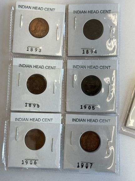 6) Indian Head Cents, 2) Brilliant Uncirculated Old Wheat Cents