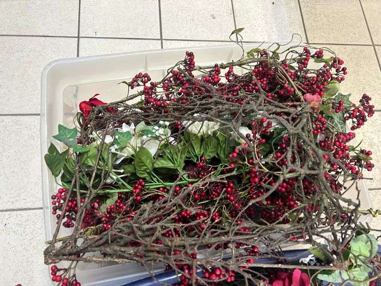 2) Totes of Faux Flowers, Decor