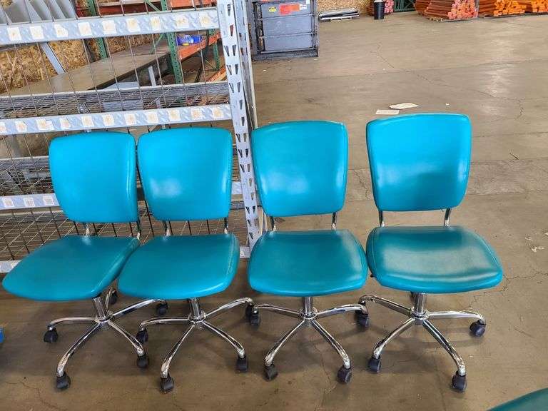 4) Teal Rolling Office Chairs