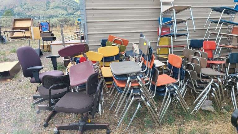 2) Tables, Assorted Student Chairs, 4) Desks, 3) Office Chairs