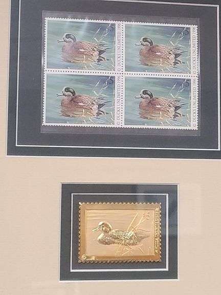 2) Eagle Statues, OA Sign, Golden Eagle Trinket, Framed Duck Stamps