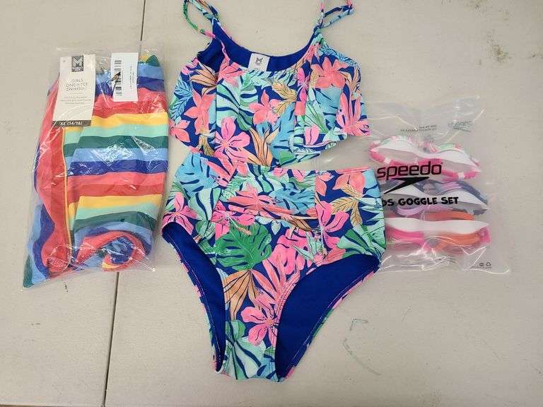 Girl's Bikini Swim Suit, Speedo Goggle Set, Girl's One Piece Swim Suit