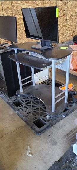 Pallet w/ Desk 2 Monitors, Filing Cabinet