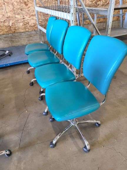 4) Teal Rolling Office Chairs