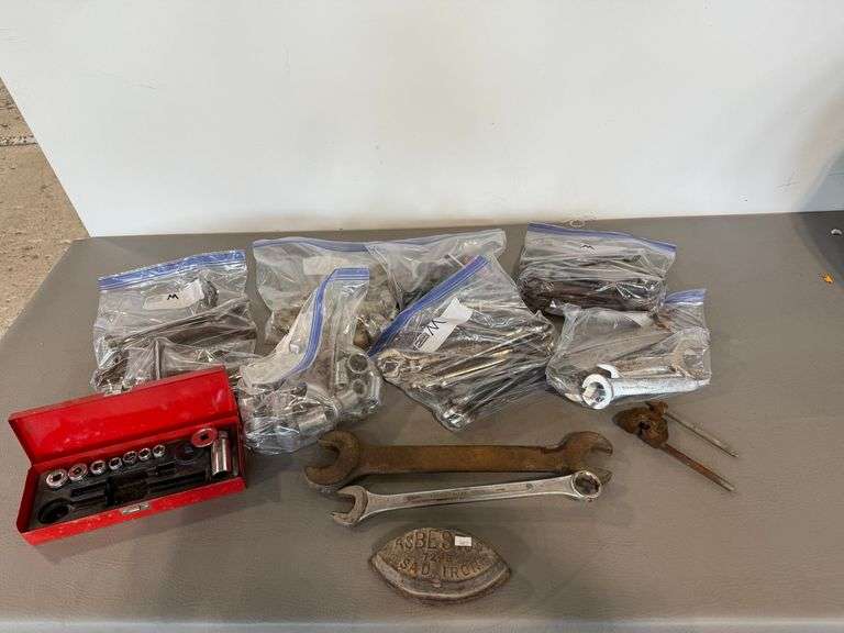 * Asbestos Sad Iron Door Stop, Wrenches, Chain Link Breaking Tool, Screwdrivers, Gear Wrench Service