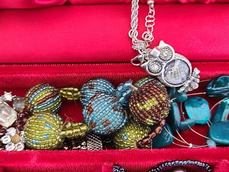 Jewelry Box with Contents: Necklaces, Rings, Earrings