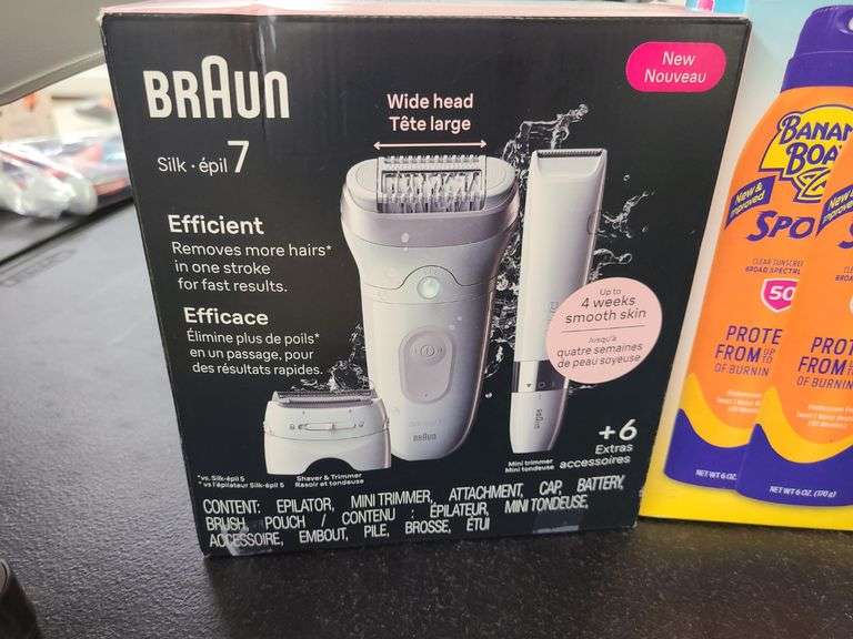 Dove Men Care, Banana Boat Sun Screen, Nexxus Leave-In Spray, Braun Mini Shaver