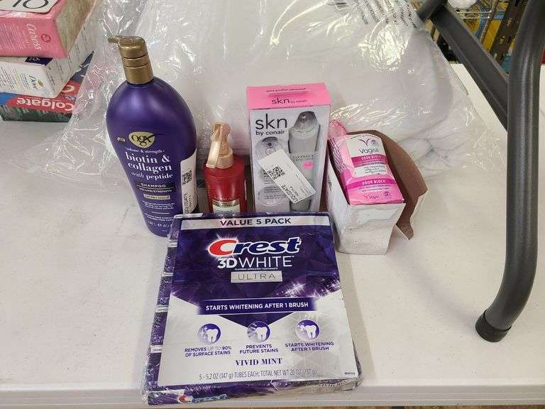 Shampoo, Crest 3-D White, Leave-In Spray, Conair Cleanse & Exfoliate, Vagisil