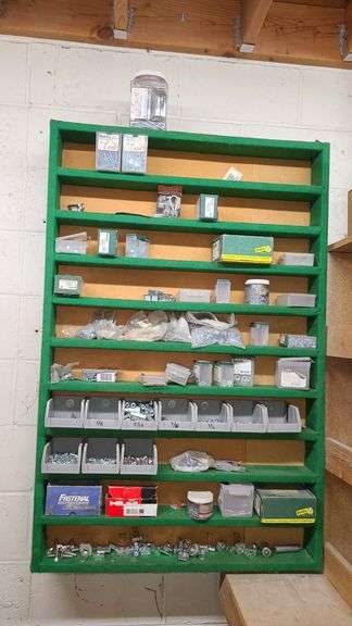 Shelving Unit With Contents: Screws, Washers, Spring Nuts, Fasteners, Screw Anchors and More