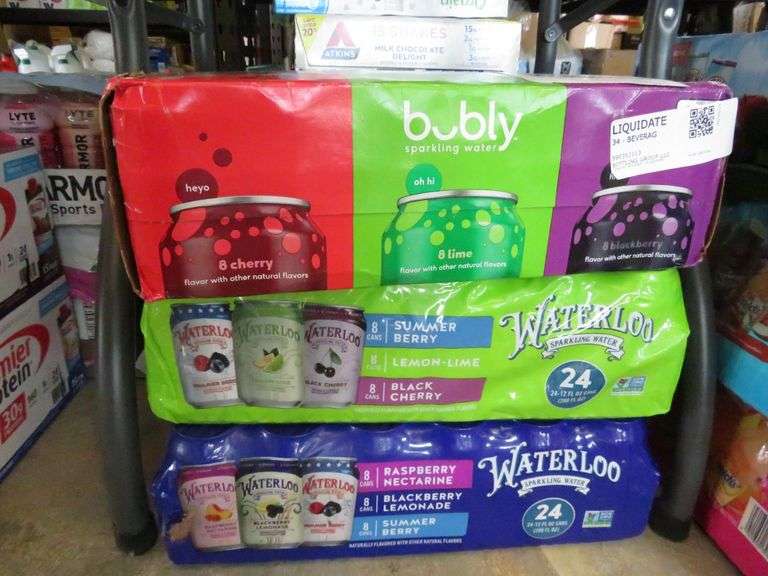 Bubly Sparkling Water, 2) Waterloo Sparkling Water