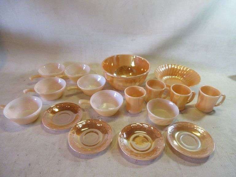 Fire King Peach Luster Bowls, Cups, Saucers