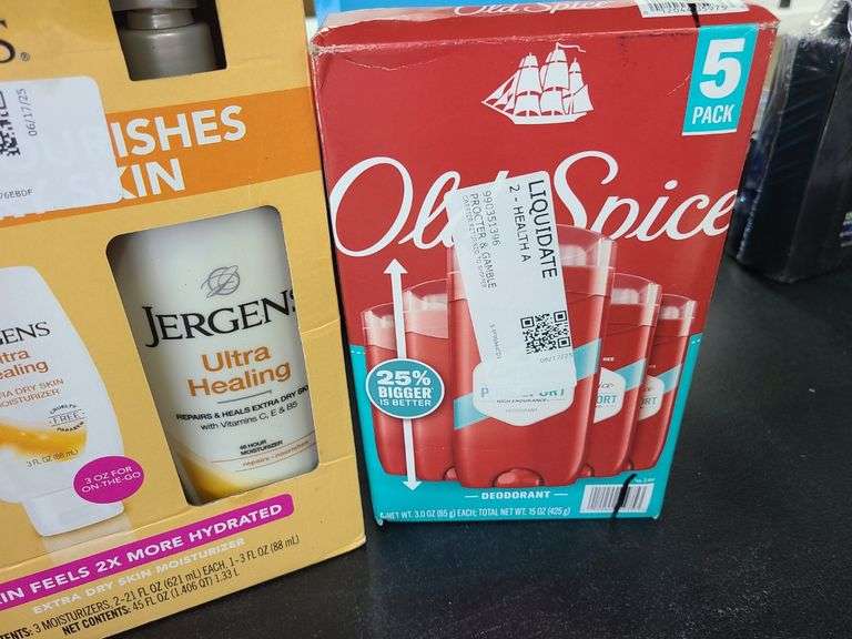 Jergens Moisturizer, Dove Bar Soap, Old Spice
