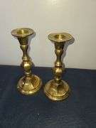 Assorted Brass Items (Candle Sticks, Plates and Vase)