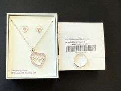 Crystal Pendant and Earring Set, Sterling Silver Wedding Band