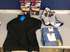 2) Reebok Seamless Hipsters, 2) CuddlDuds Lounge Socks 3pk, Straight Jean, Columbia Jacket