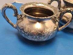 2) Sterling Sugar Dishes with Spoons, Silver Plated Tea Set