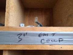 Contents of Top Two Bins: EMT Couplers, EMT Connectors, Angle Couplers, Locknuts, Nipples and More