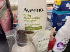 Dial Bar Soap, Aveeno Body Lotion, Nexxus Leave-In Spray, Dove Kids Care