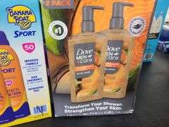 Dove Men Care, Banana Boat Sun Screen, Nexxus Leave-In Spray, Braun Mini Shaver