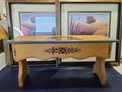 2) Paintings and Wooden Bench