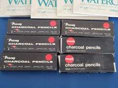 10) Bienfang Watercolor 11"x15" Art Paper, 6) Prang Charcoal Pencils