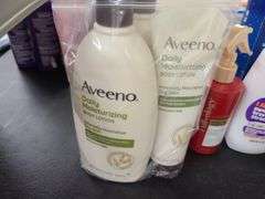 Dial Bar Soap, Aveeno Body Lotion, Nexxus Leave-In Spray, Dove Kids Care
