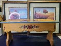 2) Paintings and Wooden Bench