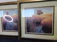 2) Paintings and Wooden Bench