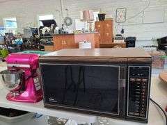 Microwave, Mixer and Box of Assorted Grinder Parts