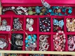 Jewelry Box with Contents: Necklaces, Rings, Earrings