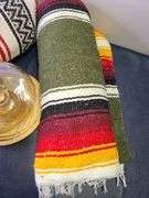 Lantern, 2) Multi-Colored Woven Blankets