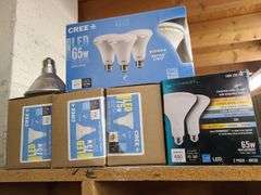 Contents of Bins: Sockets, Transformers, Magnetic Ballasts, Light Bulbs, Pull Chain Lamp Holder and 