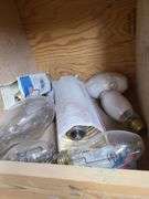 Contents of Bins: Sockets, Transformers, Magnetic Ballasts, Light Bulbs, Pull Chain Lamp Holder and 