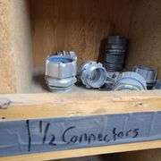 Contents of Middle Two Rows of Bins: Connectors, Couplings, Locknuts, PBs, Metal Straps and More