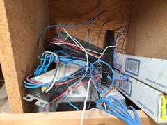 Contents of Bins: Sockets, Transformers, Magnetic Ballasts, Light Bulbs, Pull Chain Lamp Holder and 