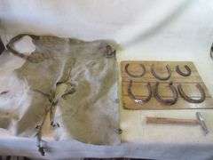 Farrier Chaps, Horseshoe Sample Board, Hammer