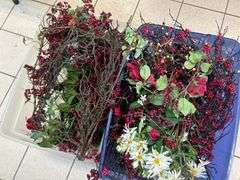 2) Totes of Faux Flowers, Decor