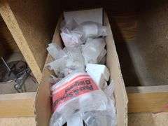 Contents of Bins: Sockets, Transformers, Magnetic Ballasts, Light Bulbs, Pull Chain Lamp Holder and 