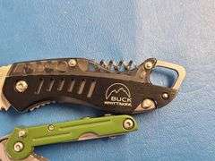 4) Folding Pocket Knives, 2) Sheaths, 1) Folding Multi Tool