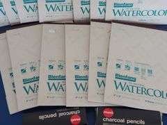 13) Bienfang Watercolor 9"x12" Art Paper, 5) Prang Charcoal Pencils