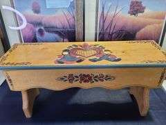 2) Paintings and Wooden Bench