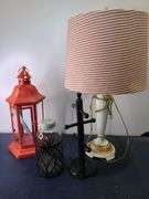 Lamp, Candle Lantern, and Other Assorted Household Decorations