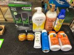 2) Olay Ultimate Hydrating Moisturizer, Dove Advanced Care Deodorant, Gillette Sensitive Shave Gel, 