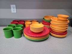 Fiesta Ware 44 Pcs.: Plates, Cups, Bowls, Saucers