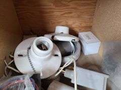 Contents of Bins: Sockets, Transformers, Magnetic Ballasts, Light Bulbs, Pull Chain Lamp Holder and 