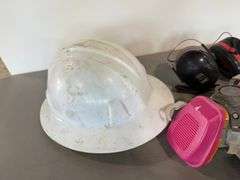 3) Ear Protection Headphones, Hard Hat, Half Face Respirator