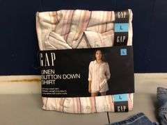 GAP Linen Button Down Shirt, Eddie Bauer Short, Straight Jean