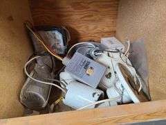 Contents of Bins: Sockets, Transformers, Magnetic Ballasts, Light Bulbs, Pull Chain Lamp Holder and 