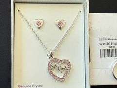 Crystal Pendant and Earring Set, Sterling Silver Wedding Band