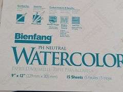 13) Bienfang Watercolor 9"x12" Art Paper, 5) Prang Charcoal Pencils